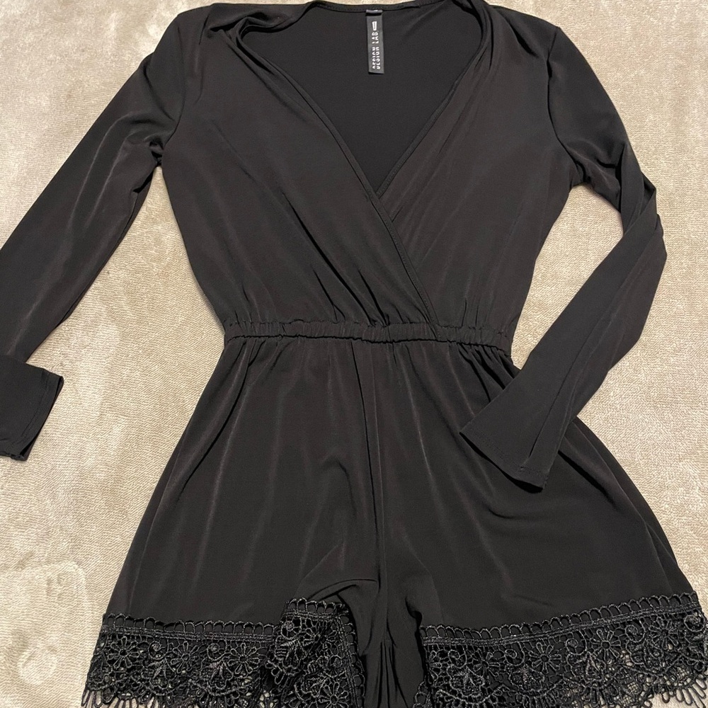 Lord & Taylor Black Lace Trim Romper